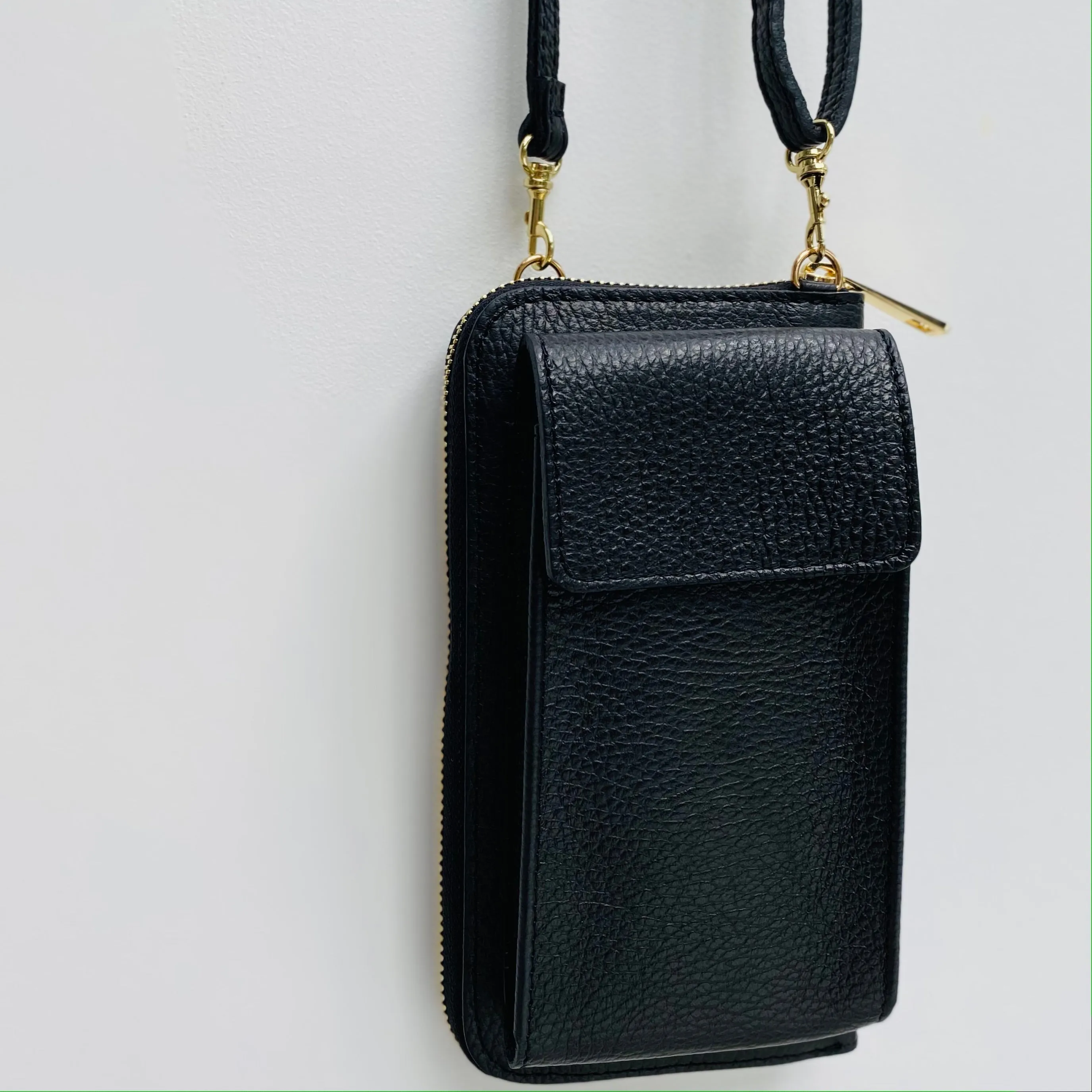 Black Leather Purse / Phone Crossbody