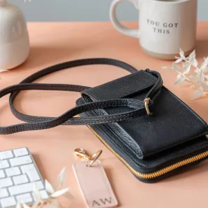 Black Leather Purse / Phone Crossbody