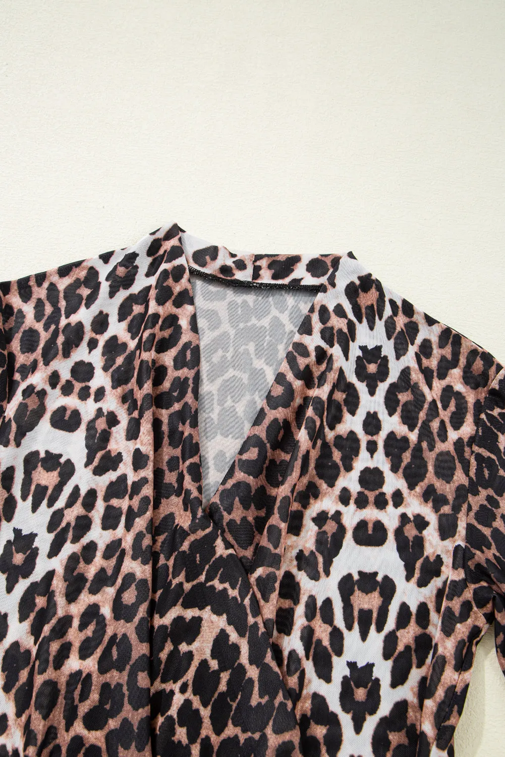 Black Leopard Wrapped V Neck Slim Short Sleeve Top