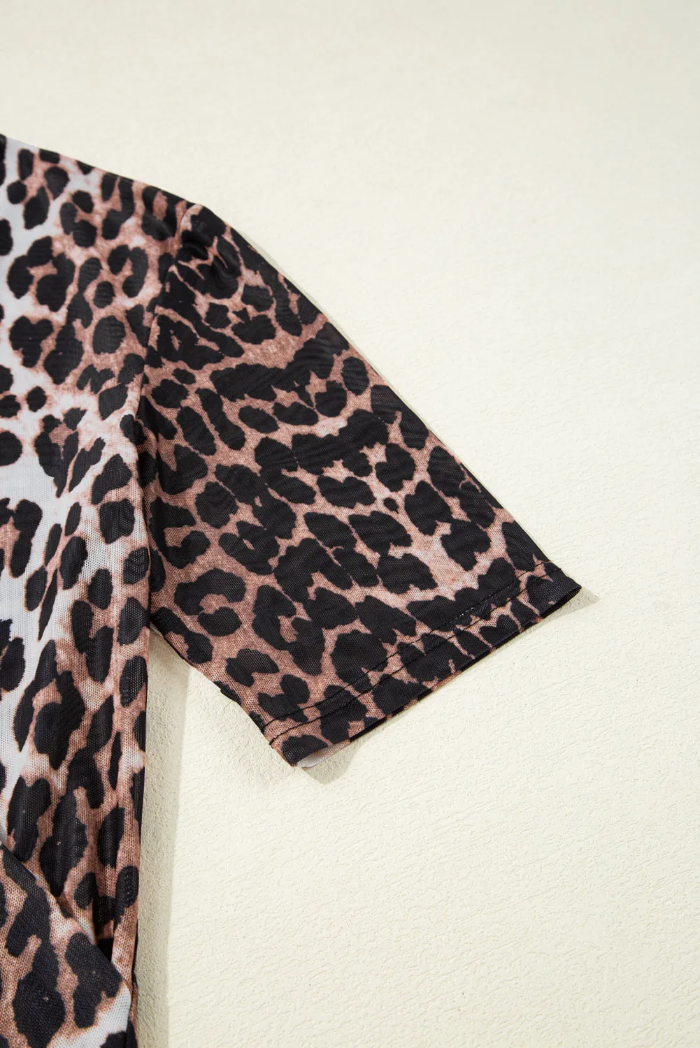 Black Leopard Wrapped V Neck Slim Short Sleeve Top