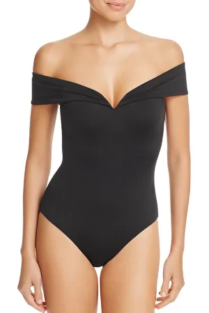 Black Socialite Off Shoulder Knot Back Maillot