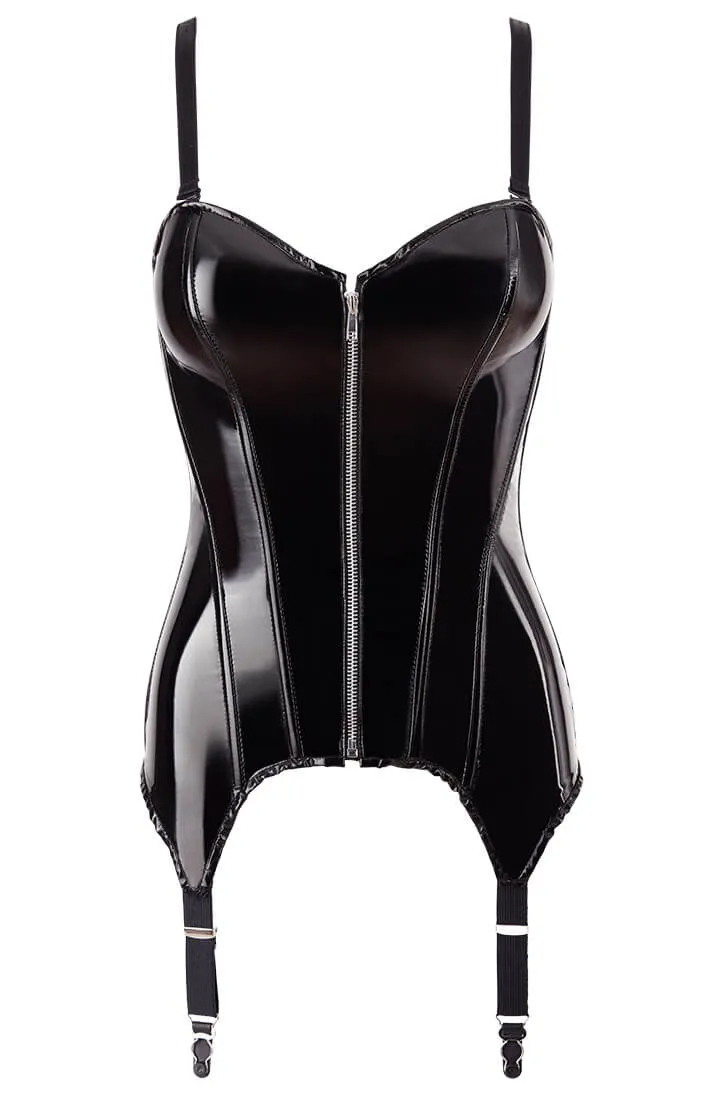 Black vinyl corset with suspenders - Ferocious Vibes