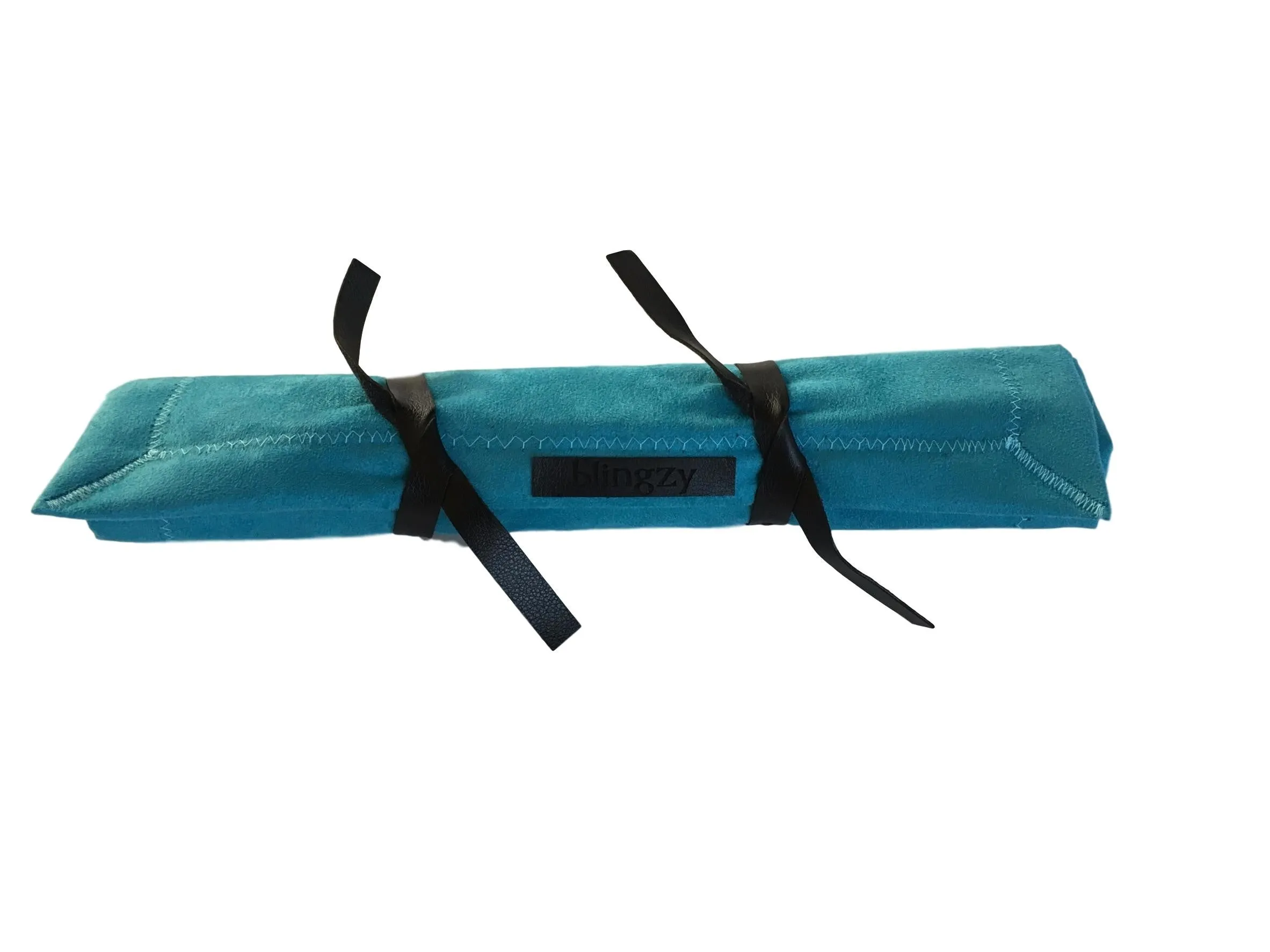 Blingzy® Jewelry Travel Roll - Faux Suede AQUA BELLA with  White Liner