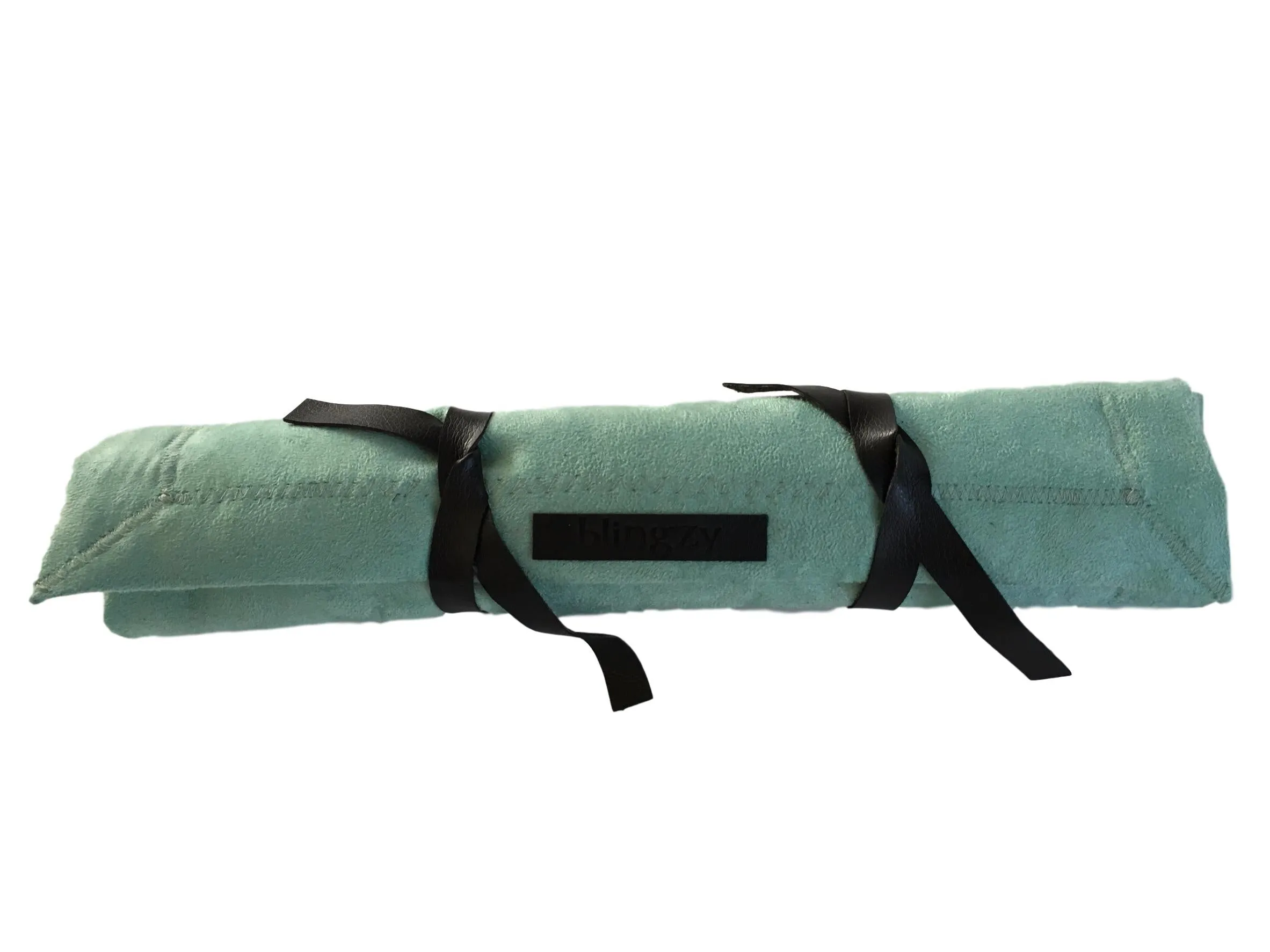 Blingzy® Jewelry Travel Roll - Faux Suede SEA FOAM with White Liner