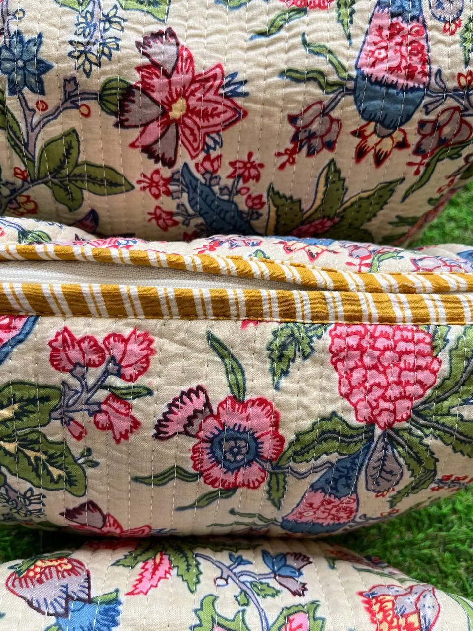 Block Print Cosmetic Bag Cotton Quilted Vintage Bag Wedding