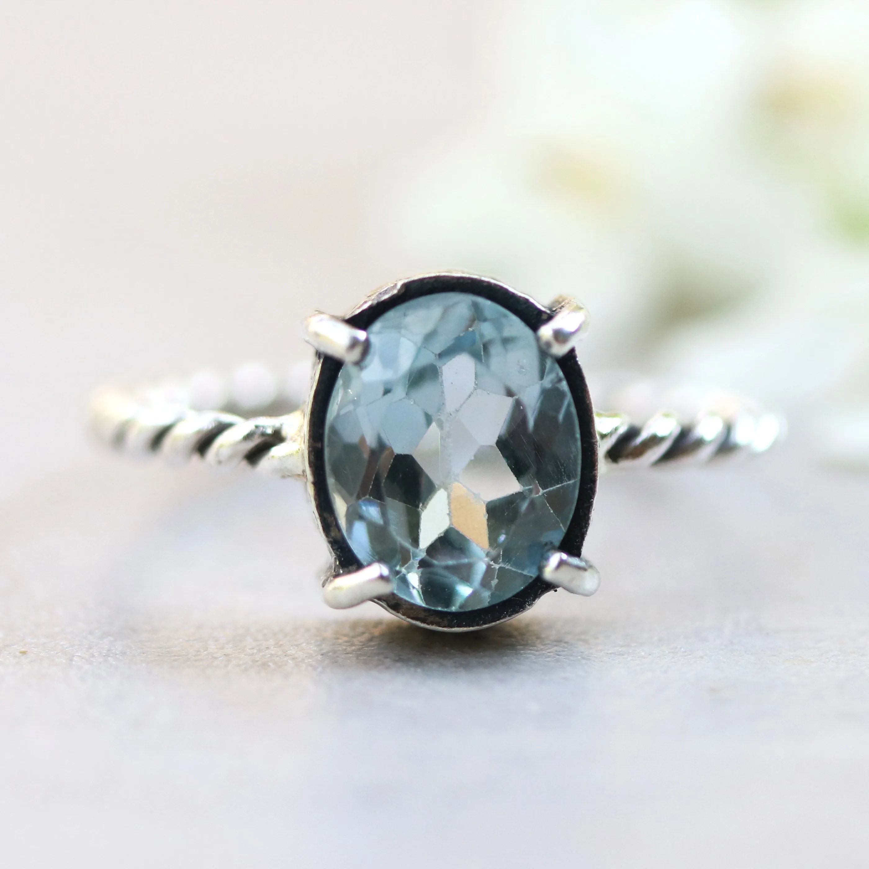 Blue topaz ring, Swiss blue topaz ring silver gemstone ring, November birthstone ring, Silver statement ring, Silver jewellery