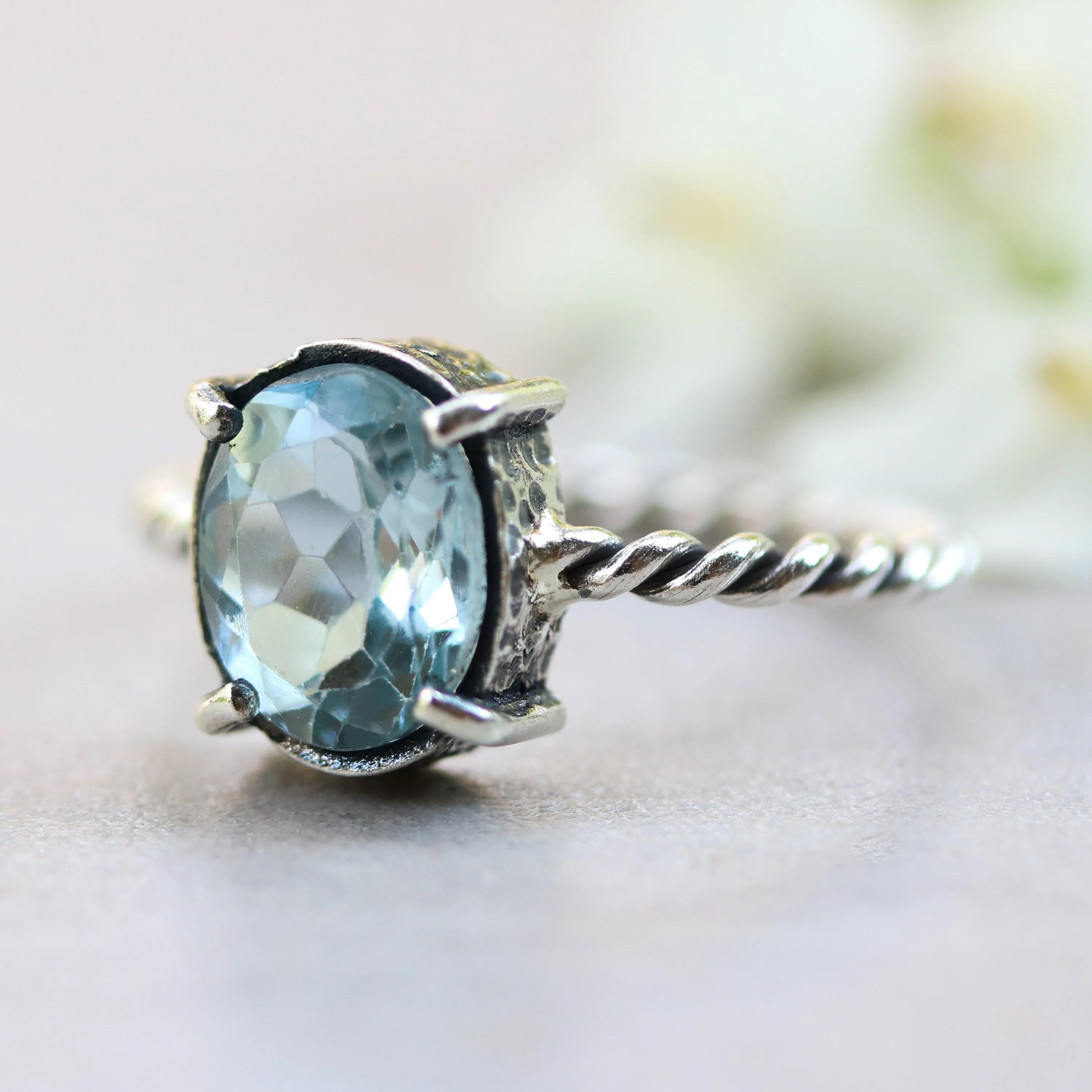 Blue topaz ring, Swiss blue topaz ring silver gemstone ring, November birthstone ring, Silver statement ring, Silver jewellery