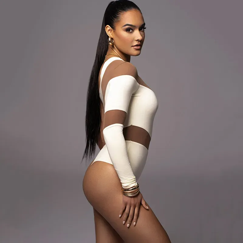Bold Cut One-Shoulder Mesh Bodysuit