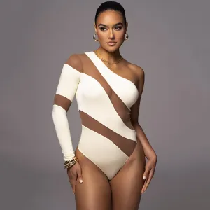 Bold Cut One-Shoulder Mesh Bodysuit