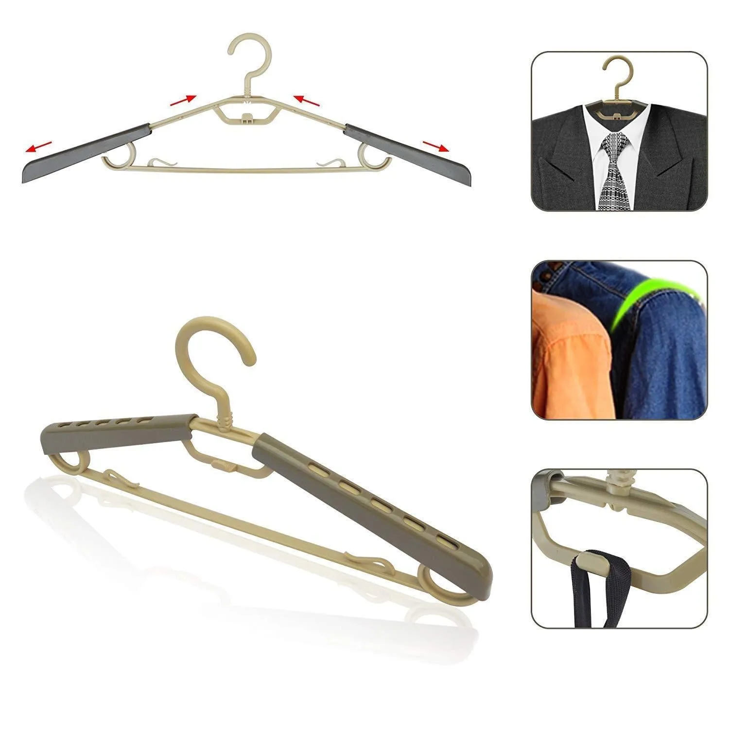 BonDream 6-Pack Heavy Duty Plastic Extra-Wide Arm 15"-23"Suits Clothes Hangers with Swivel Hooks,Perfect for Coat,Jacket,Dress,Shirt,Trousers or closet space saving,Grey&Tan