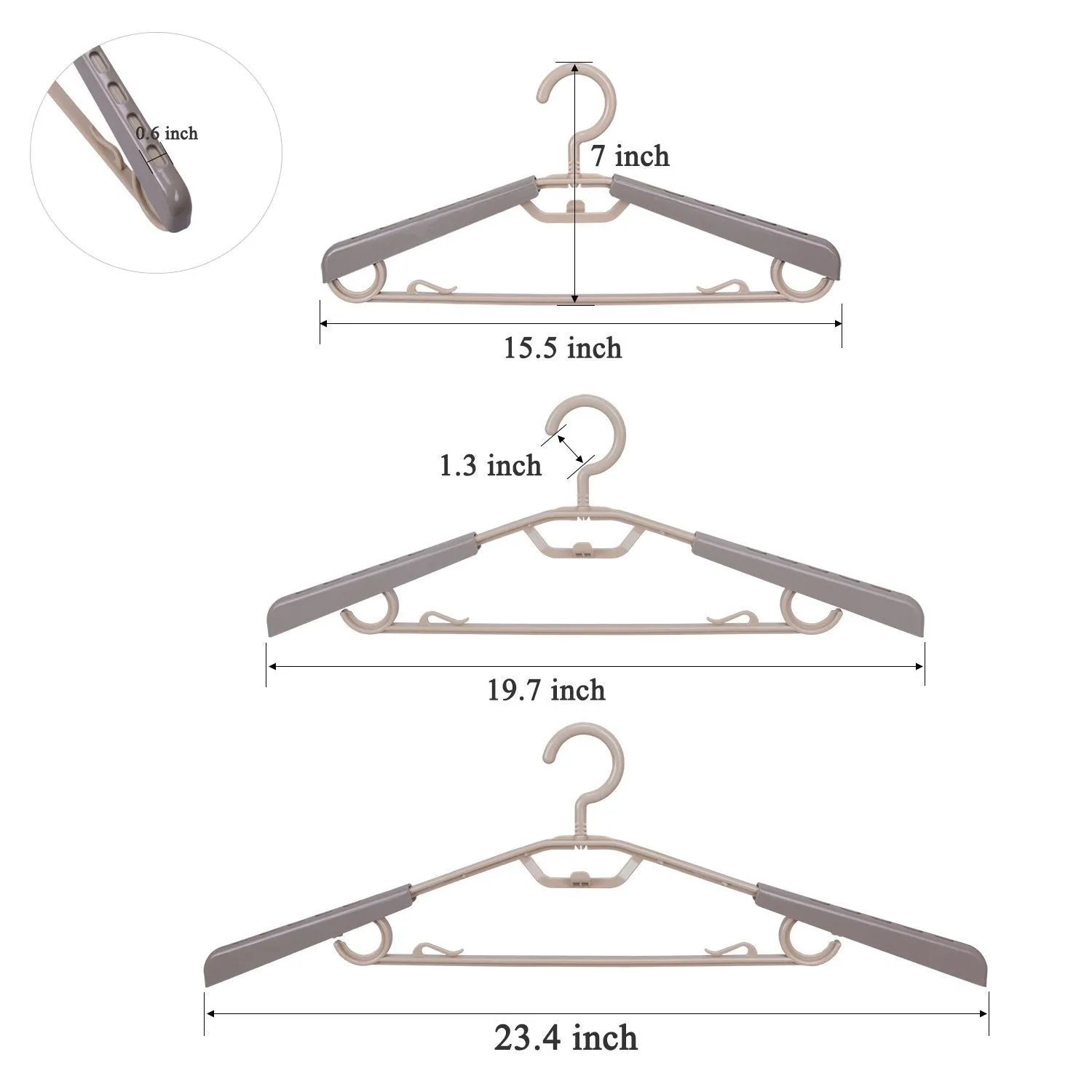 BonDream 6-Pack Heavy Duty Plastic Extra-Wide Arm 15"-23"Suits Clothes Hangers with Swivel Hooks,Perfect for Coat,Jacket,Dress,Shirt,Trousers or closet space saving,Grey&Tan