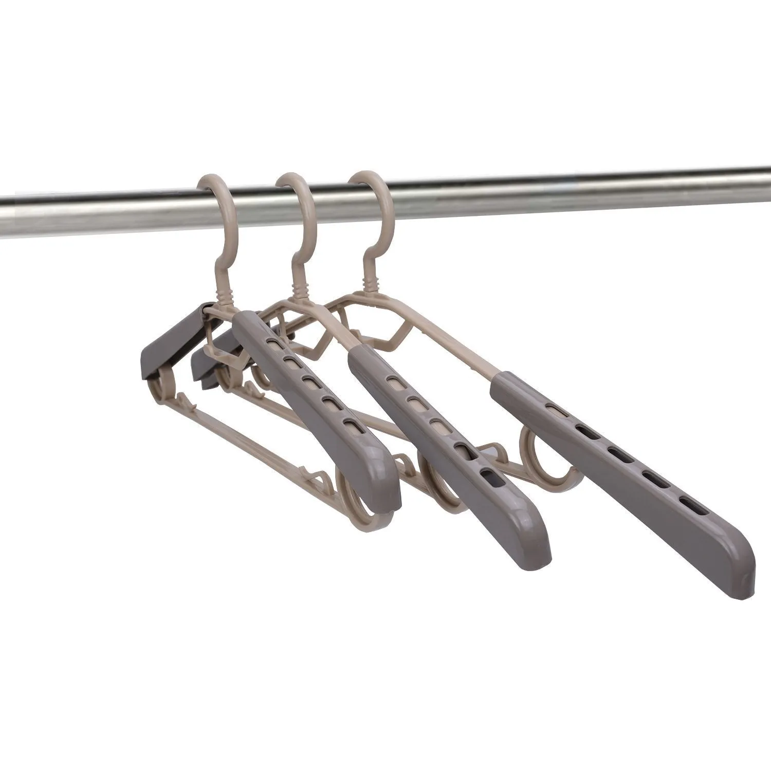 BonDream 6-Pack Heavy Duty Plastic Extra-Wide Arm 15"-23"Suits Clothes Hangers with Swivel Hooks,Perfect for Coat,Jacket,Dress,Shirt,Trousers or closet space saving,Grey&Tan