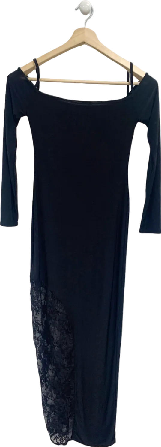 Boohoo Black Off-Shoulder Lace Insert Midi Dress UK 8