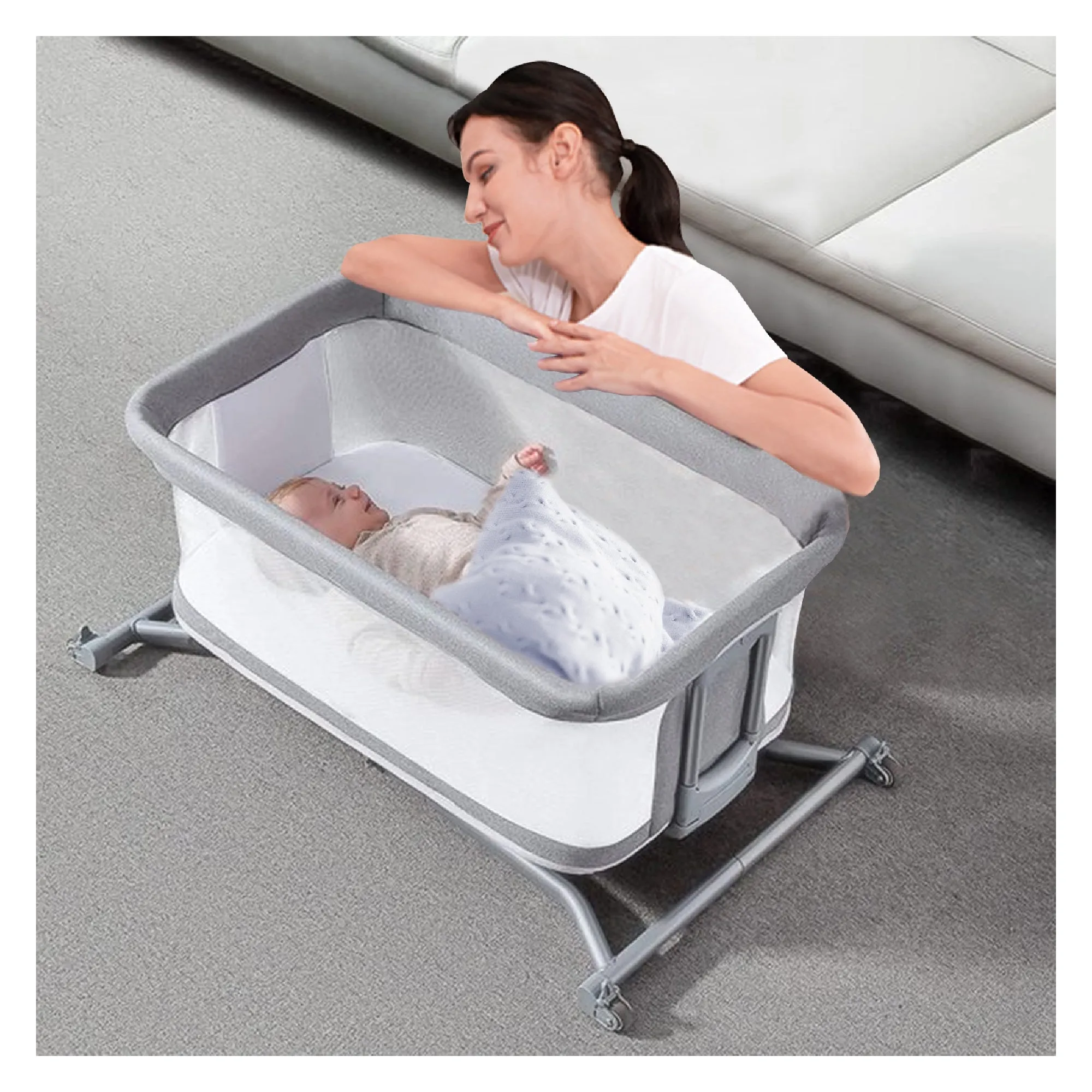 Borncerella bassinets model a 2 in 1 for newborn baby, gray