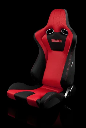 Braum Venom Series Sport Seats - Black and Red Cloth / Red Stitching (PAIR)
