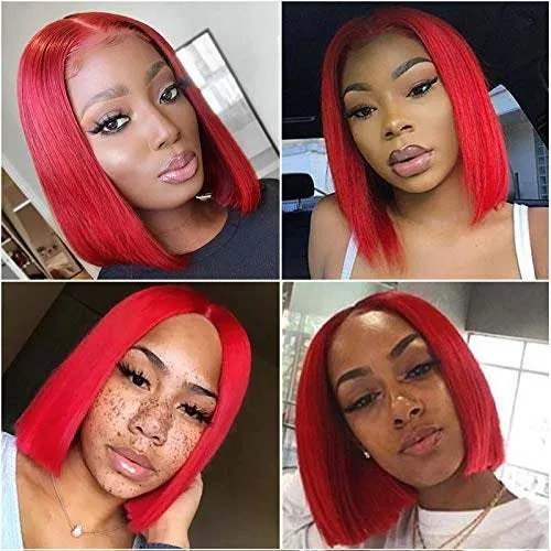 Brazilian Virgin Hair Red 13x6x1 T Middle Part Blunt Cut Lace Front Human Hair