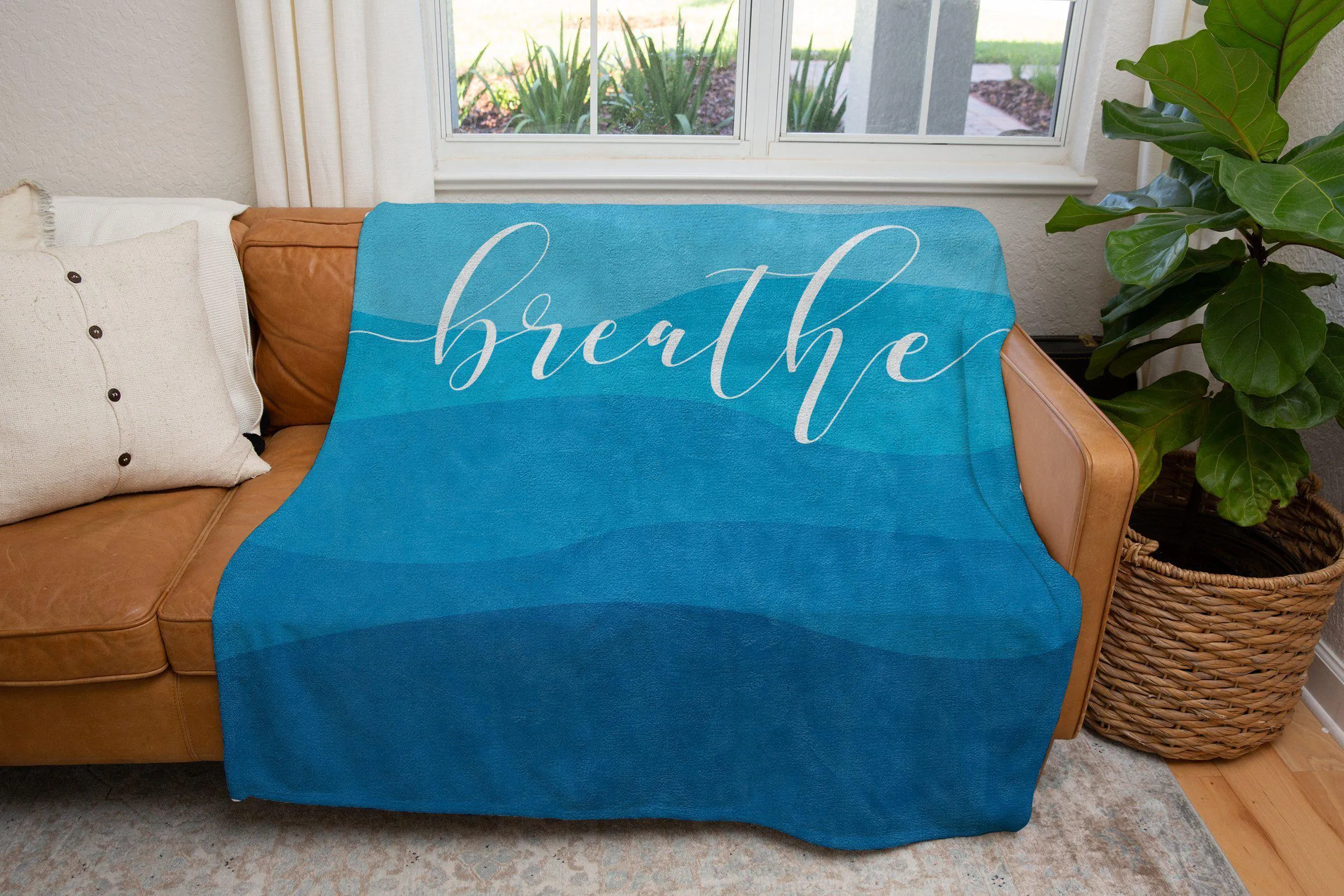 Breathe Aqua Teal Wave Blanket