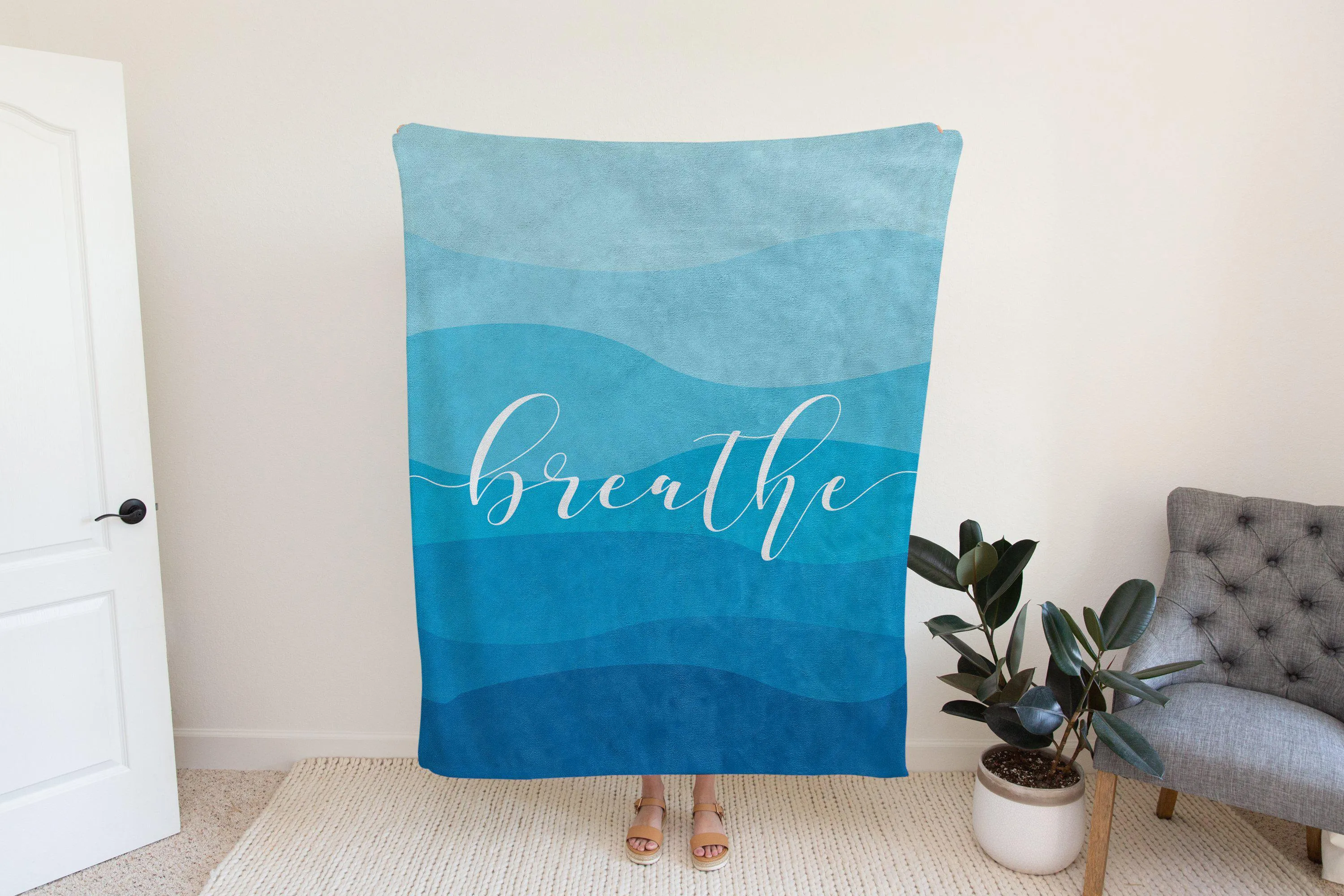 Breathe Aqua Teal Wave Blanket