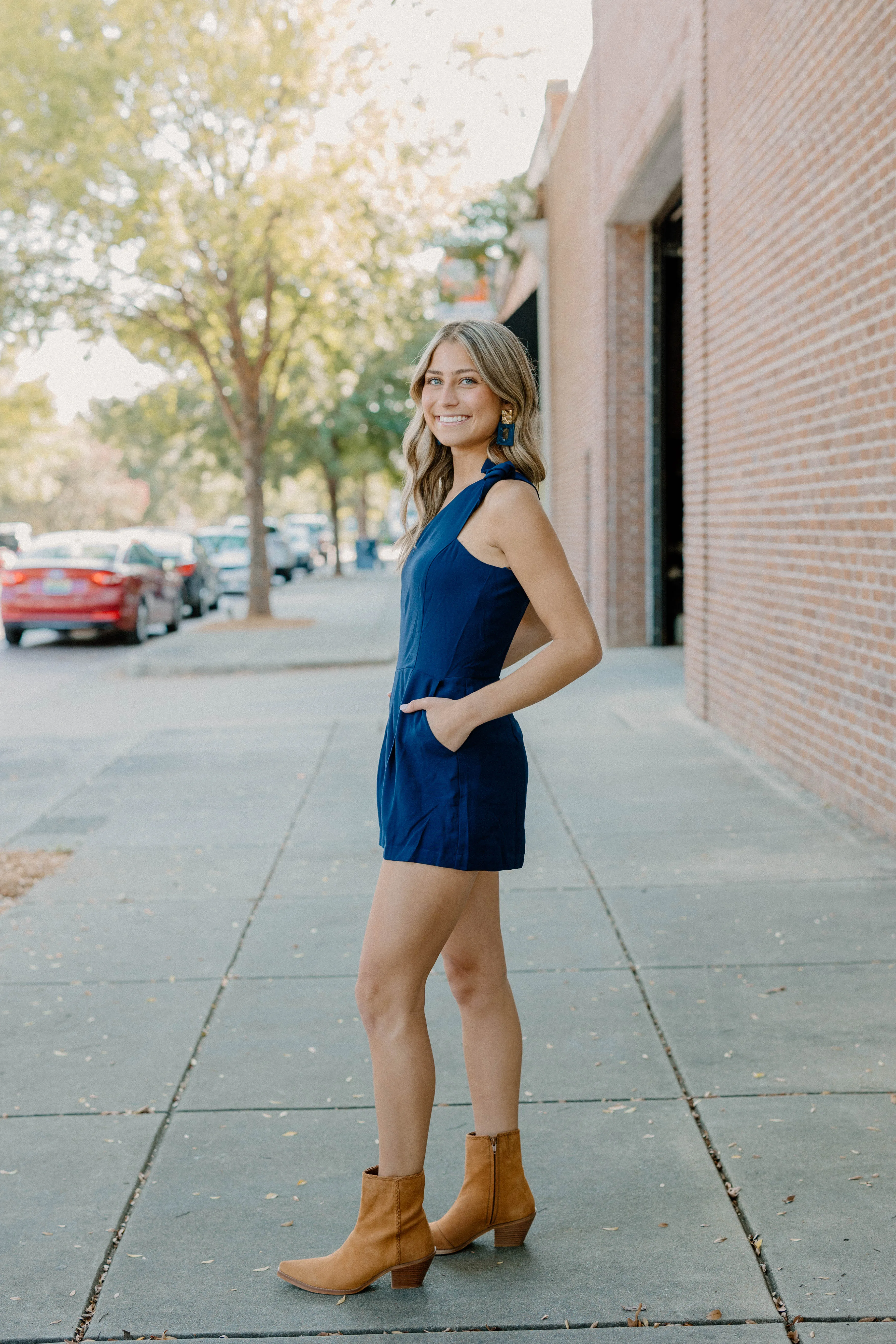Brooke One Shoulder Romper in Navy