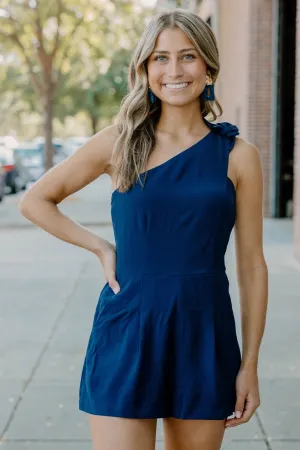 Brooke One Shoulder Romper in Navy