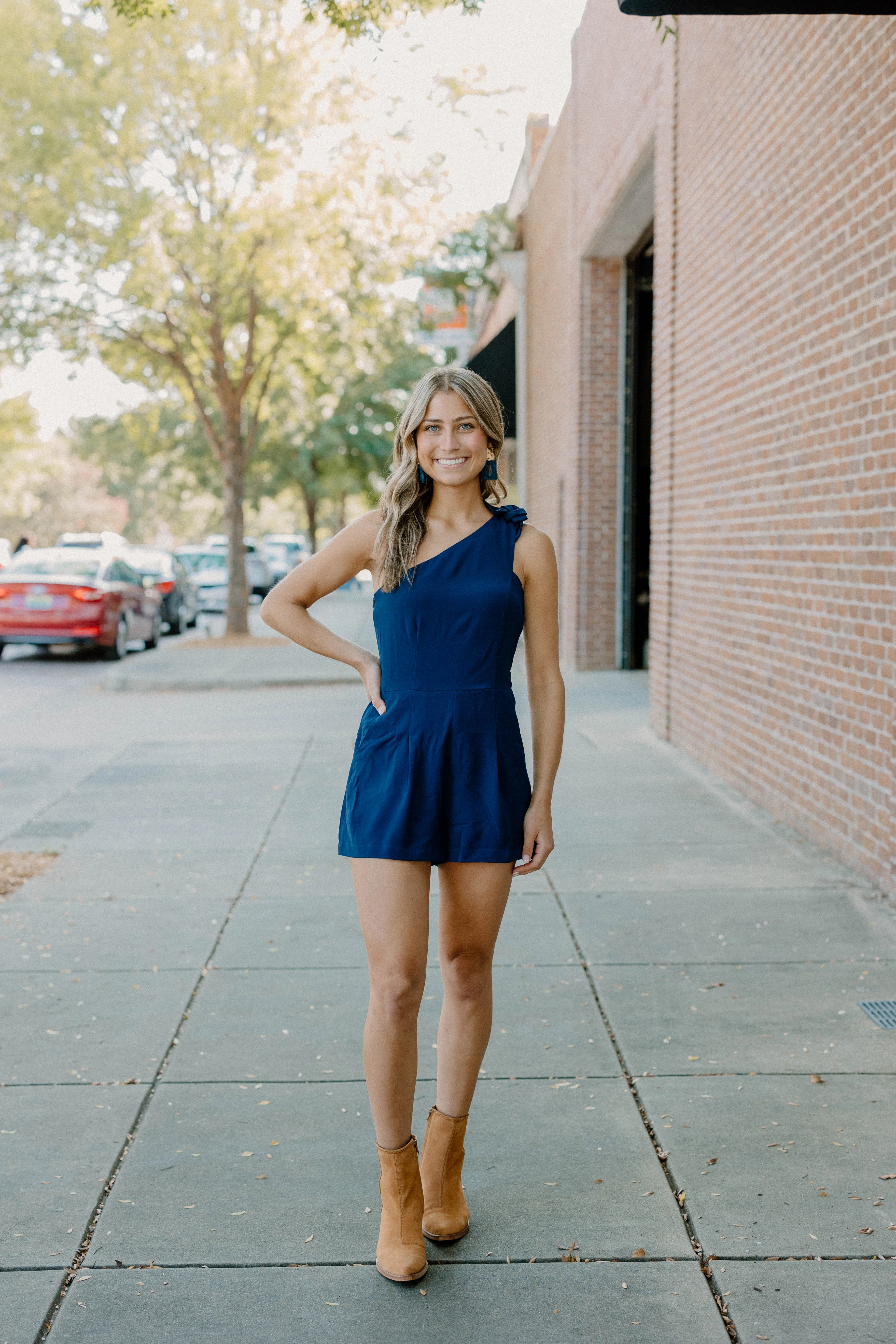 Brooke One Shoulder Romper in Navy
