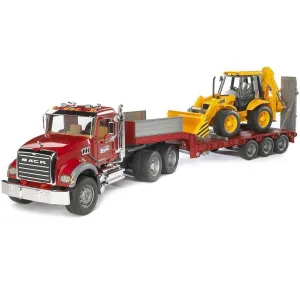 Bruder MACK Granite Truck with Low Loader and JCB 4CX Backhoe Loader