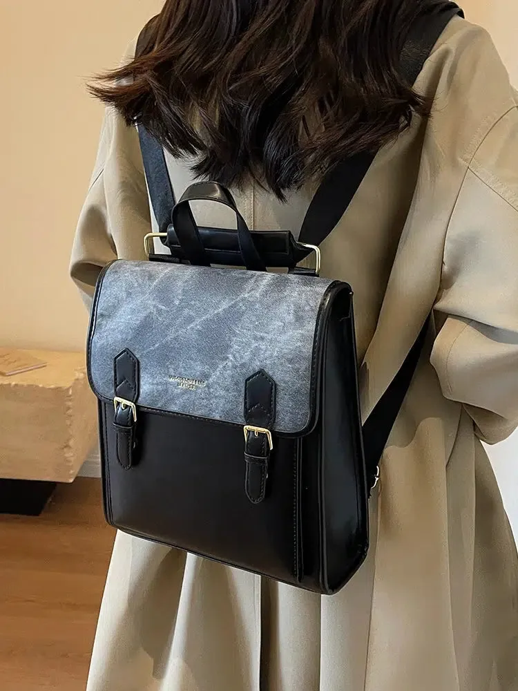 Buckles Leather Flap Backpack
