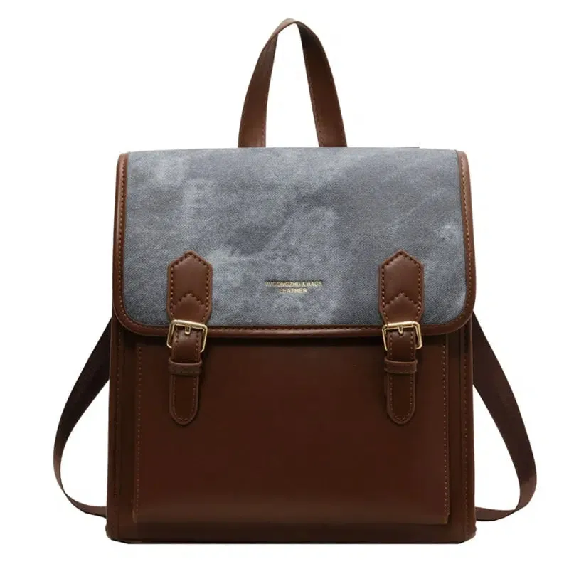 Buckles Leather Flap Backpack