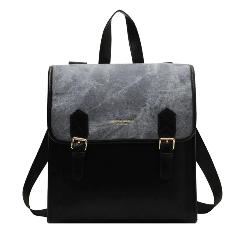 Buckles Leather Flap Backpack