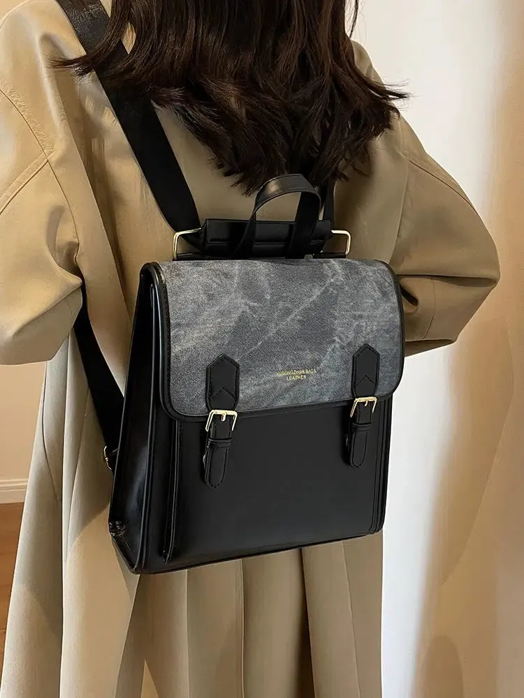 Buckles Leather Flap Backpack
