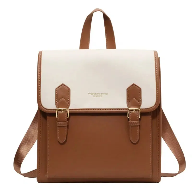 Buckles Leather Flap Backpack