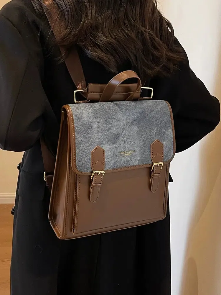 Buckles Leather Flap Backpack