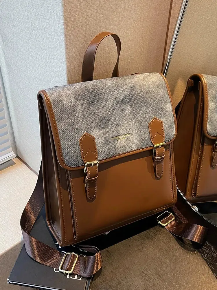 Buckles Leather Flap Backpack