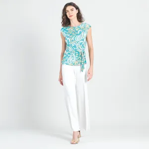 Butter Knit - Cap Sleeve Side Tie Top - Paisley Lotus-Turquoise - Final Sale!