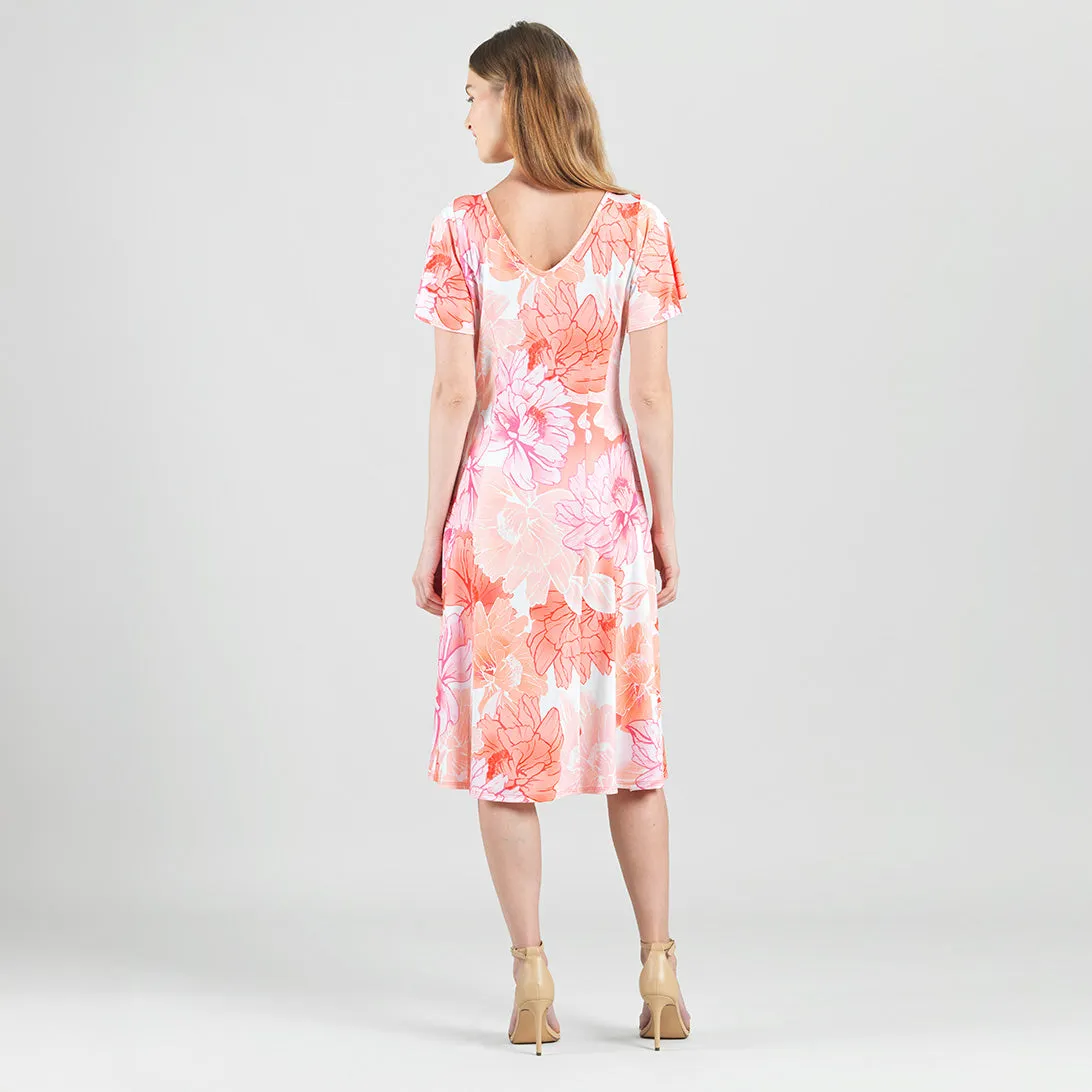 Butter Knit - Flutter Sleeve A-Line Midi Dress - Sunset Petals