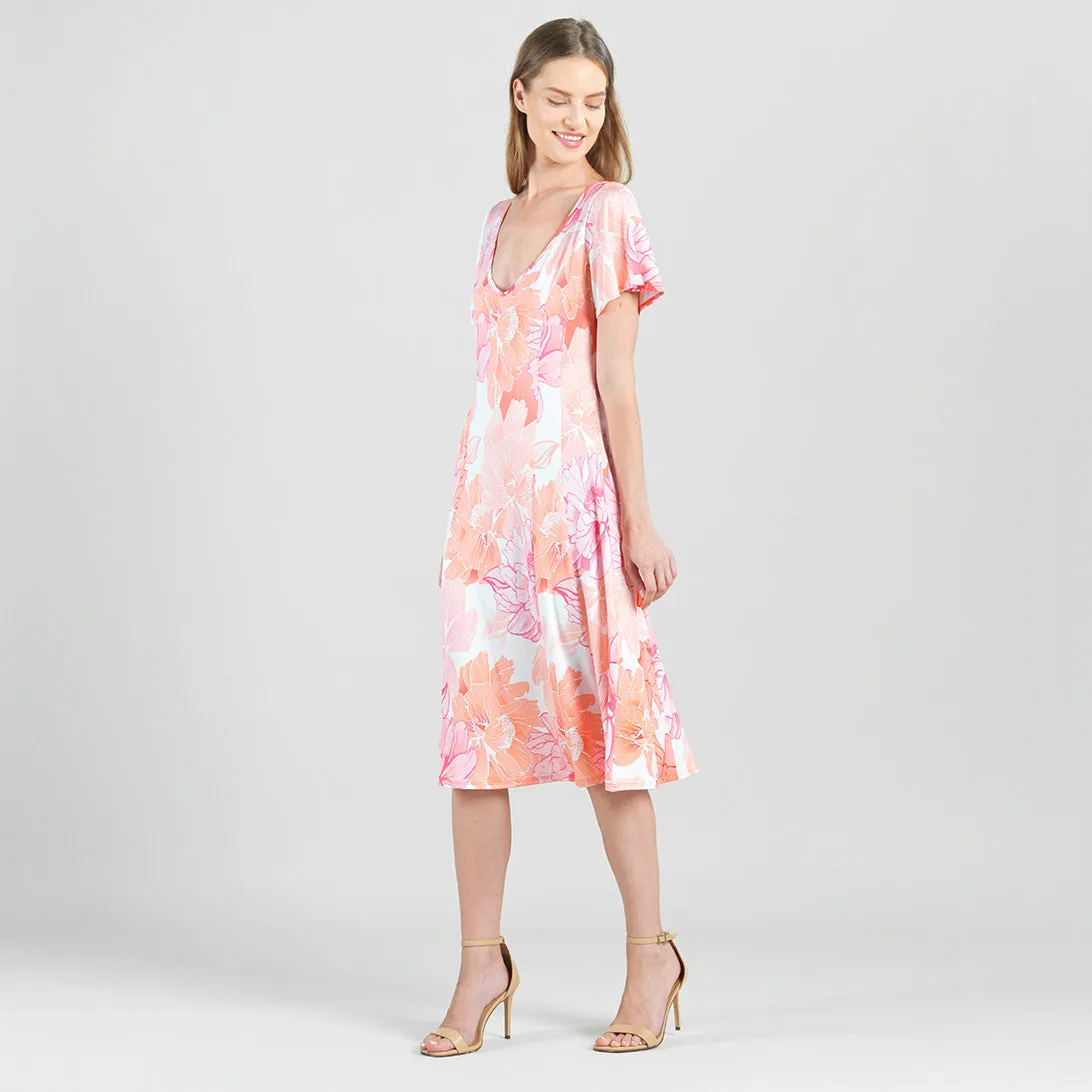 Butter Knit - Flutter Sleeve A-Line Midi Dress - Sunset Petals