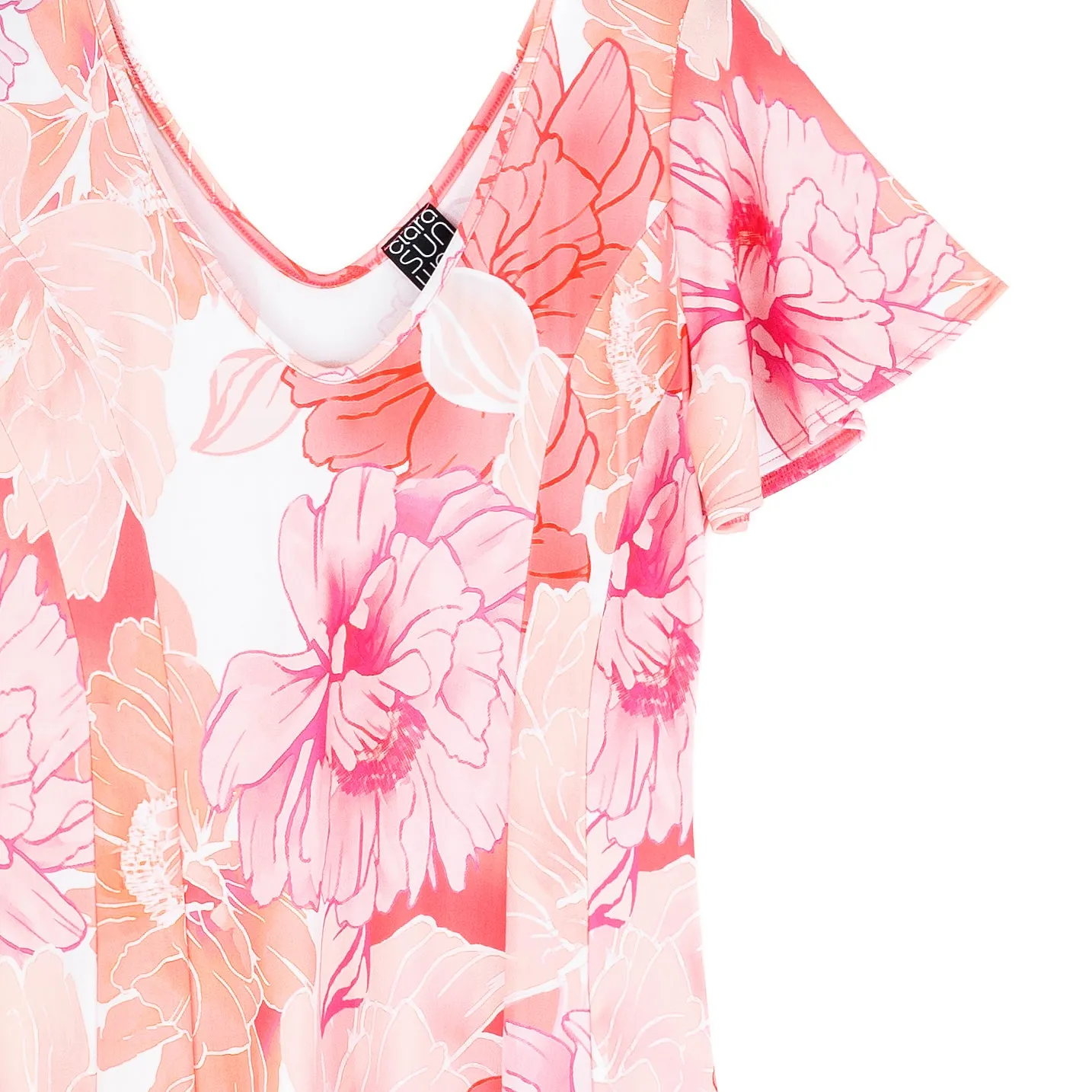 Butter Knit - Flutter Sleeve A-Line Midi Dress - Sunset Petals