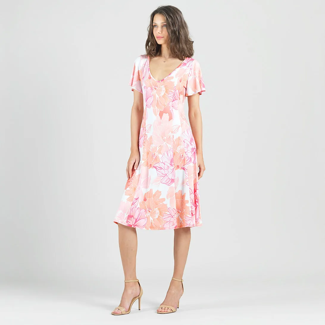 Butter Knit - Flutter Sleeve A-Line Midi Dress - Sunset Petals