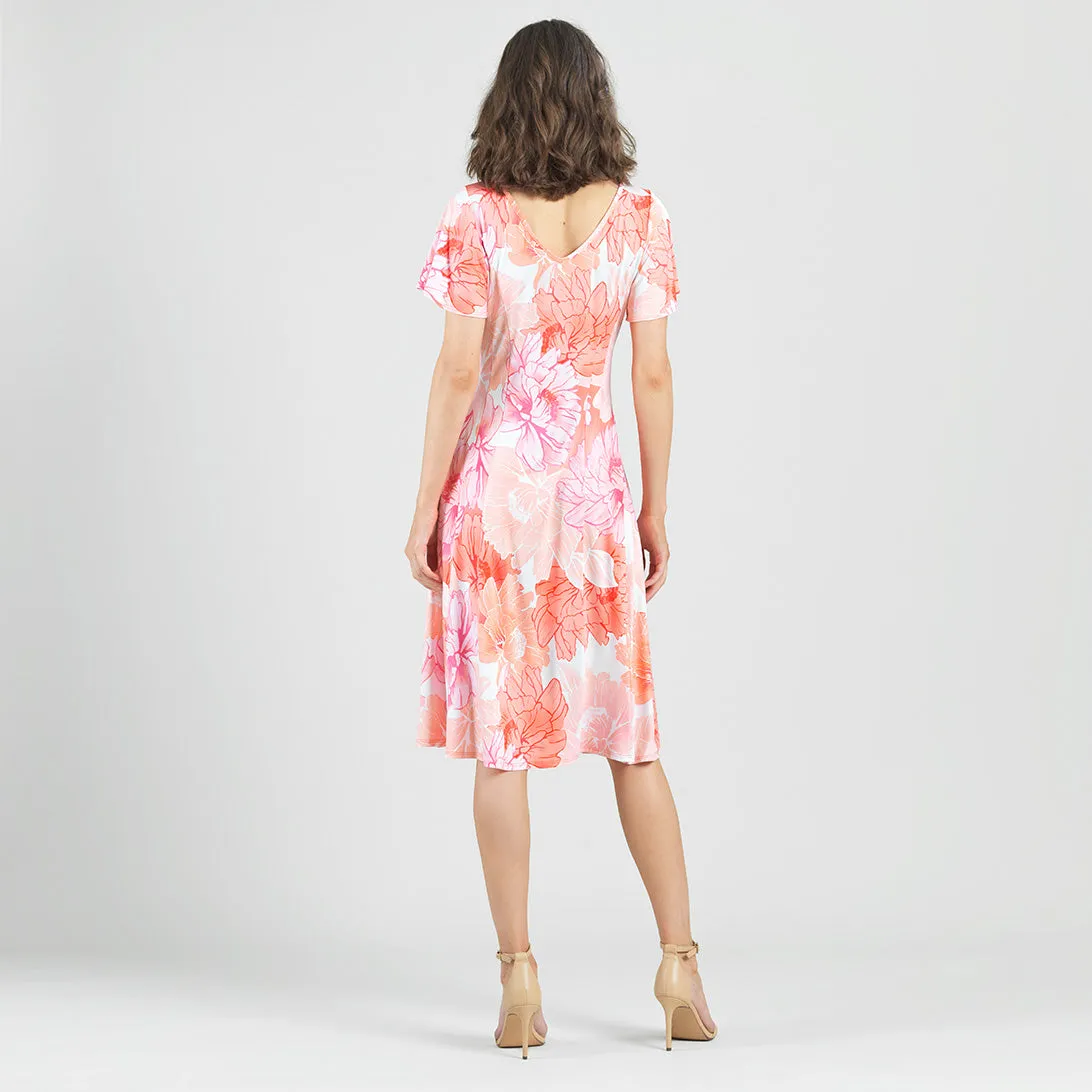 Butter Knit - Flutter Sleeve A-Line Midi Dress - Sunset Petals