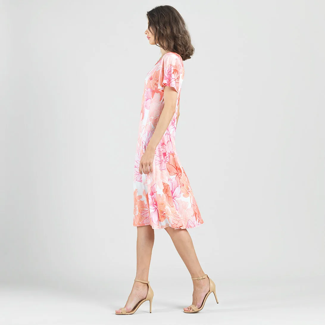 Butter Knit - Flutter Sleeve A-Line Midi Dress - Sunset Petals