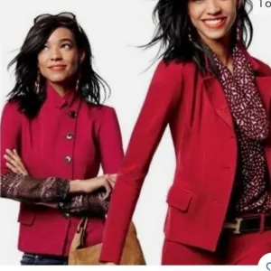 Cabi Rhubarb Military Red Ponte Knit Asymmetrical Outing Blazer Jacket 2