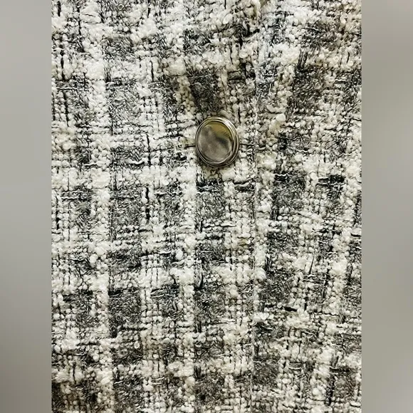CALVIN KLEIN TWEETED ONE BUTTON LONG GRAY JACKET WOMEN NOTCH LAPELS PLAID SIZE 6