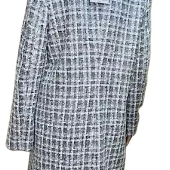 CALVIN KLEIN TWEETED ONE BUTTON LONG GRAY JACKET WOMEN NOTCH LAPELS PLAID SIZE 6