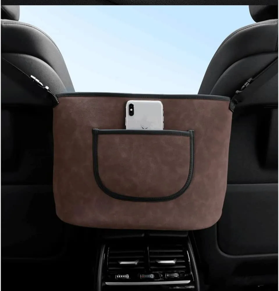 Car Handbag Holder Between Seats Suede Large Capacity Car Purse Holder Automotive Consoles & Organizers for Document Phone Storage Universal Fit for All Cars