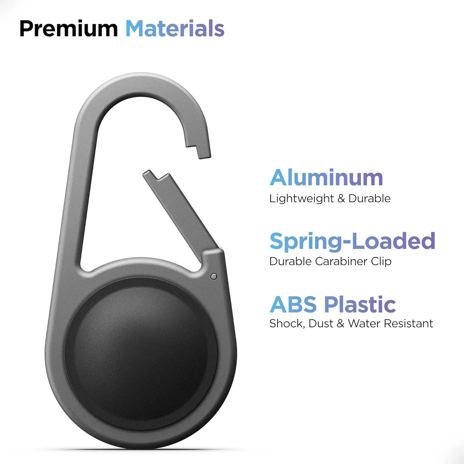 Carabiner AirTag Holder with Keychain - Ultra Durable Shockproof/Waterproof Case with Spring-Loaded Clip (Designed for Apple AirTag) (Aluminum)