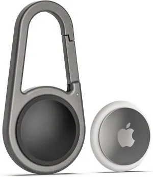 Carabiner AirTag Holder with Keychain - Ultra Durable Shockproof/Waterproof Case with Spring-Loaded Clip (Designed for Apple AirTag) (Aluminum)