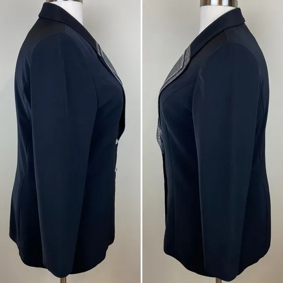 Caramia Vintage Jacket Blazer Black Rhinestones Silver Metallic Lapels Size 16