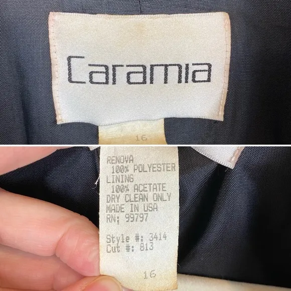 Caramia Vintage Jacket Blazer Black Rhinestones Silver Metallic Lapels Size 16