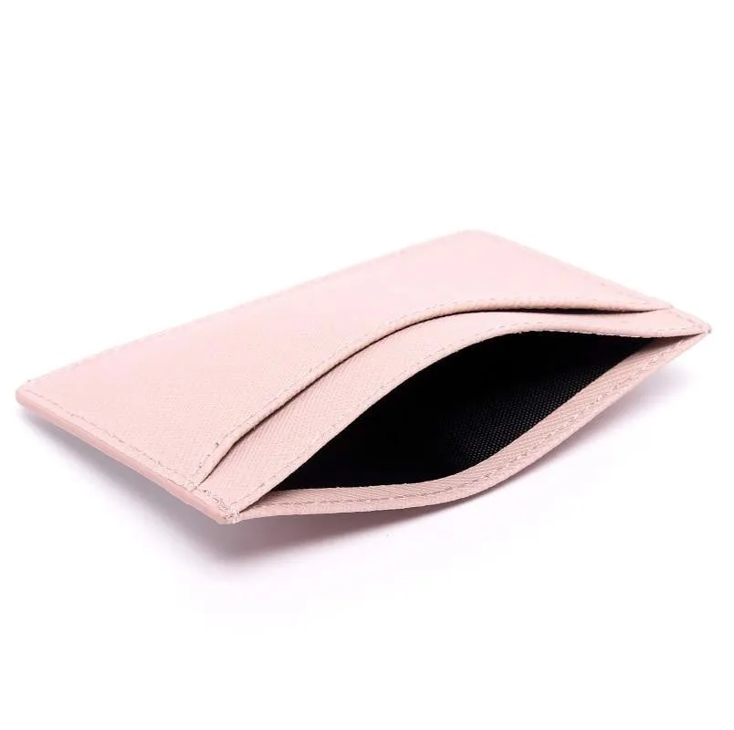 Card Holder - Pink Saffiano Leather - (Signature, Daisy)
