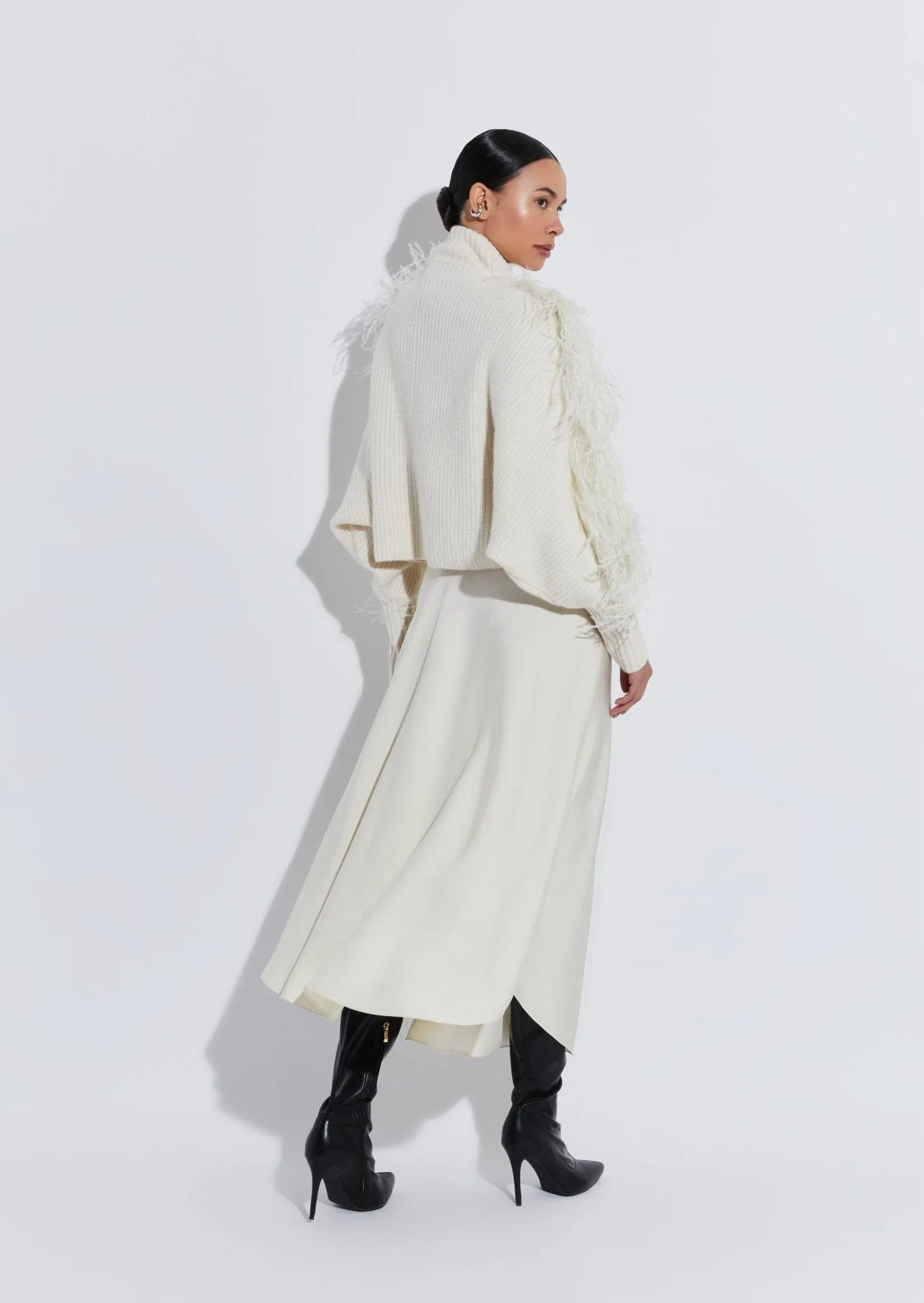 Cashmere Crossover Sweater With Feathers